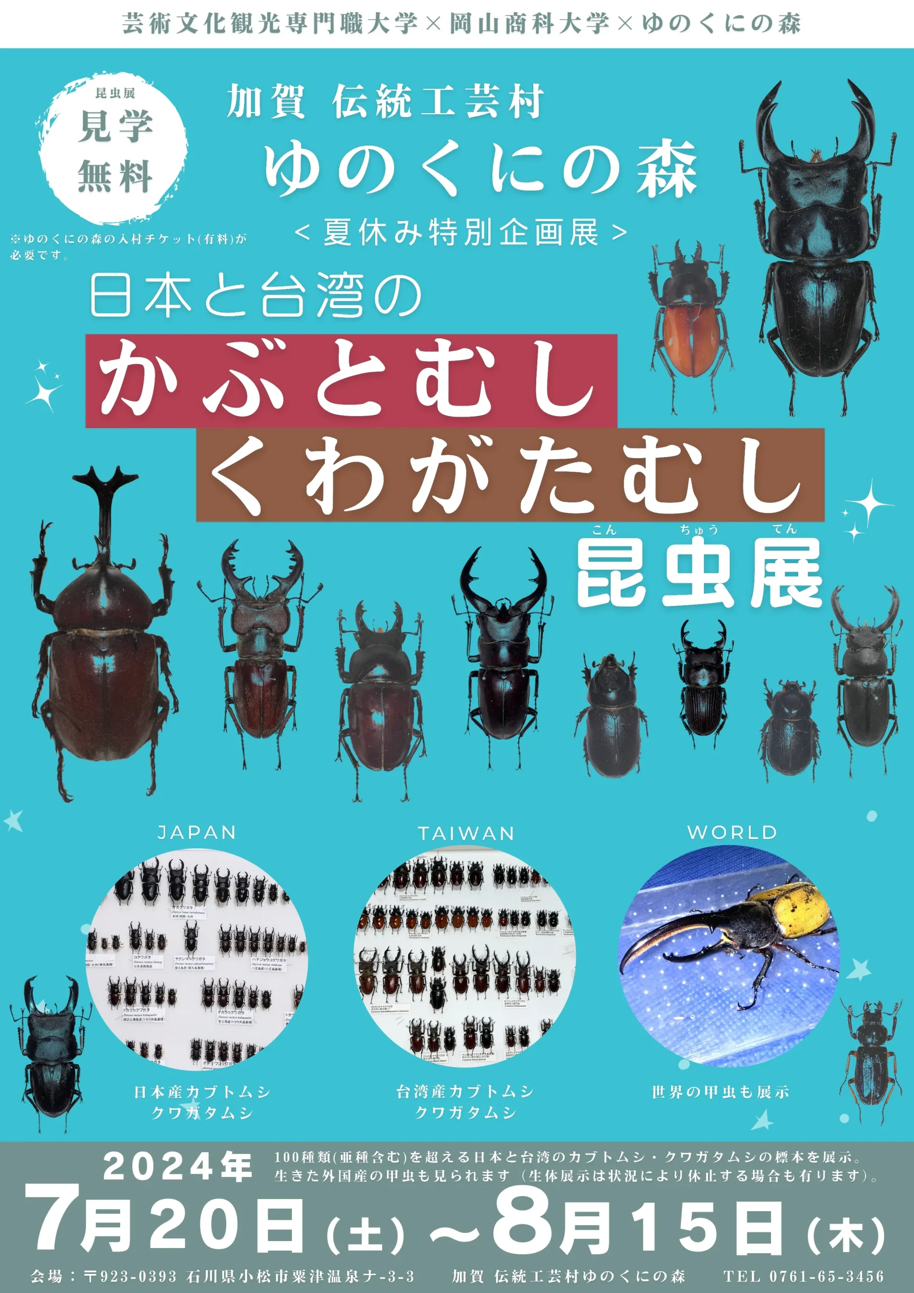 【7/20(土)~8/15(木)】日本と台湾の「かぶとむし・くわがたむし昆虫展」＠小松市