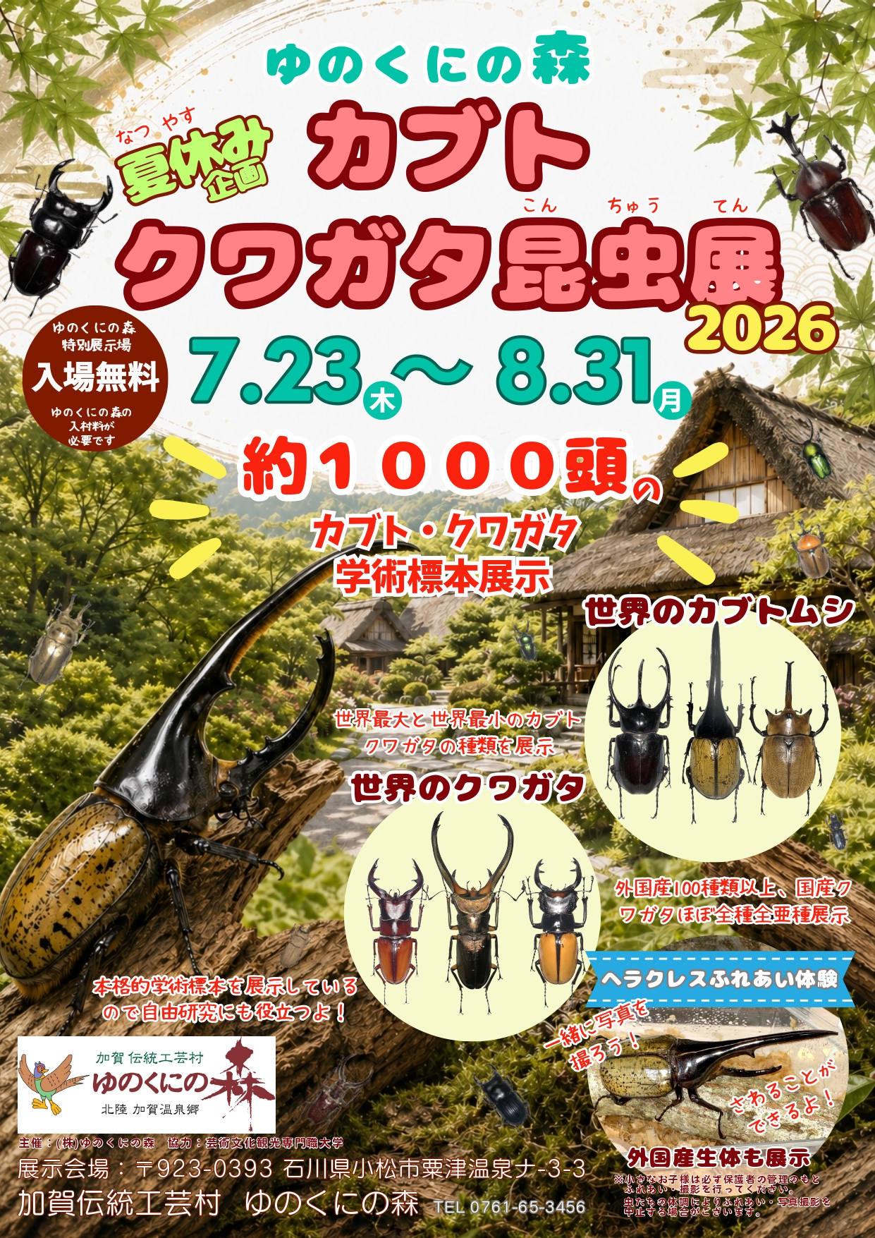 【7/23(木)～8/31(月)】カブト・クワガタ昆虫展2026@小松市