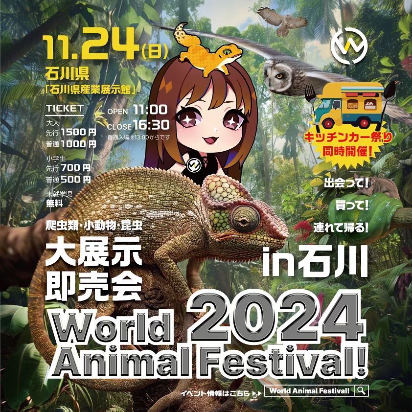 【11/24(日)】爬虫類・小動物・昆虫の大展示卸売会「2024World Animal Festival!」@石川県産業展示館【当日券のみ】