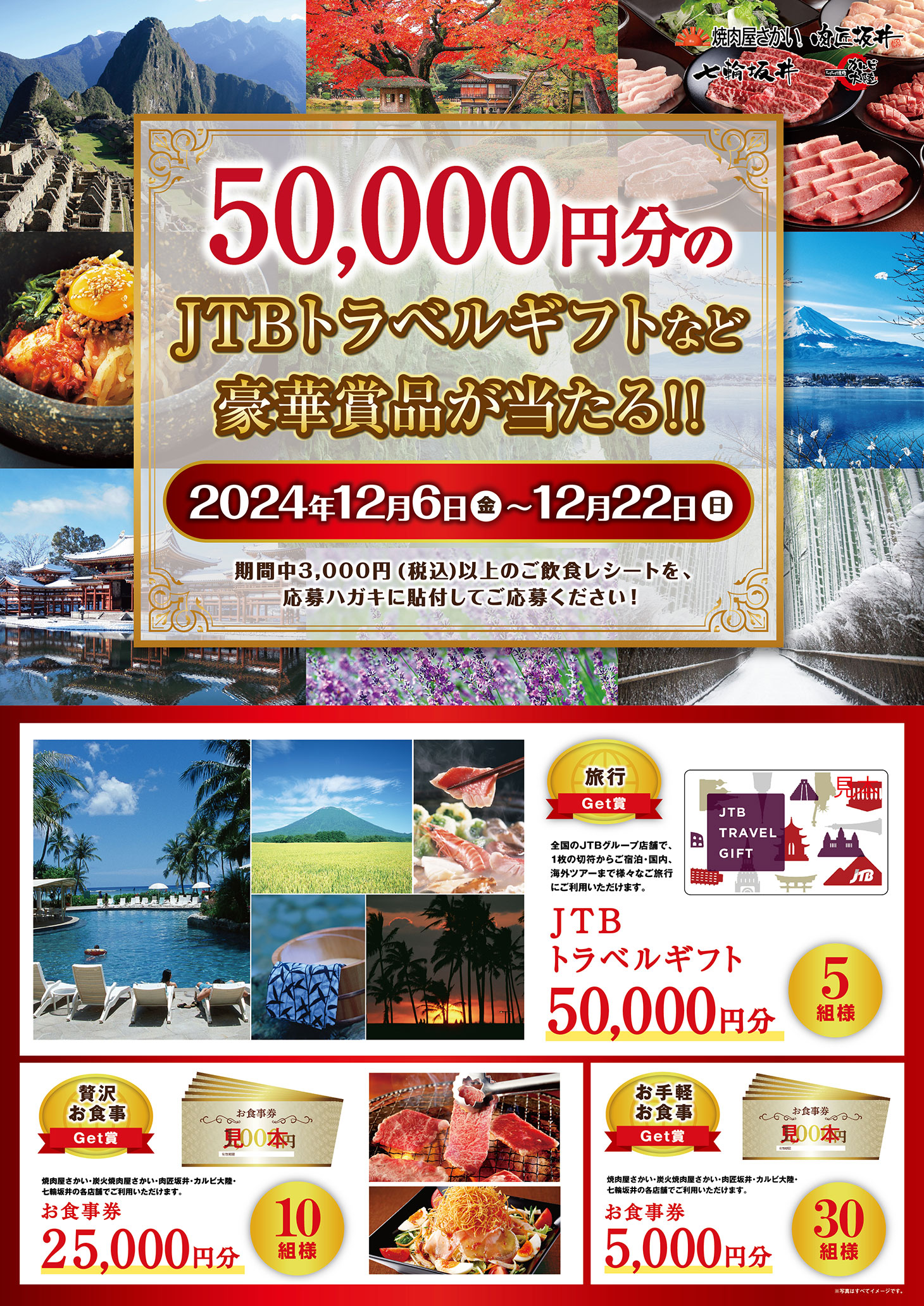 【12/6(金)~12/22(日)】焼肉屋さかい 歳末ギフトフェア~JTBトラベルギフト5万円分が当たるチャンス！~