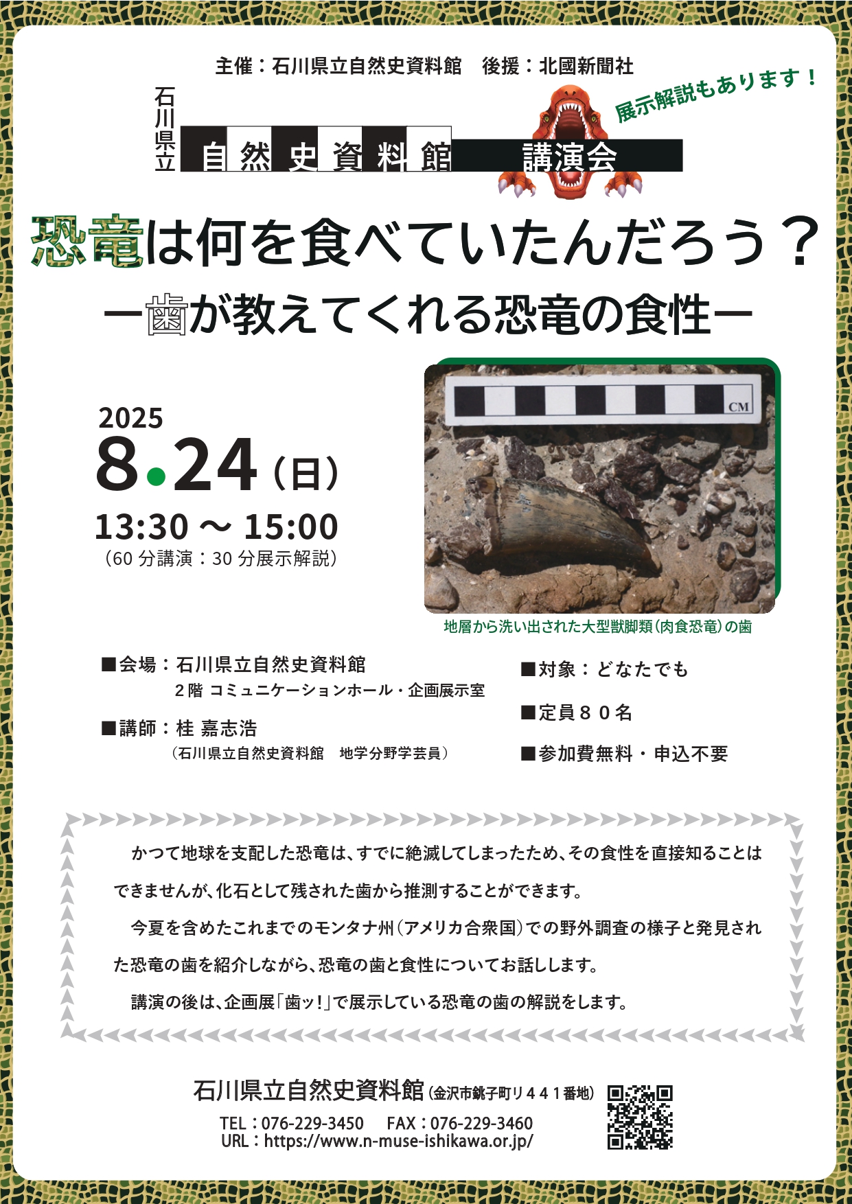 【8/24(日)】恐竜は何を食べていたんだろう?@自然史資料館~恐竜に関する講演会~