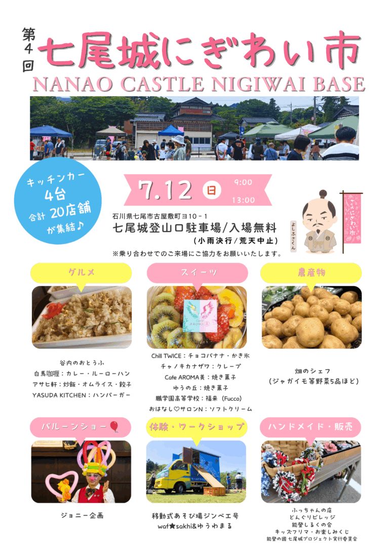 【7/12(日)】第4回 七尾城にぎわい市@七尾市
