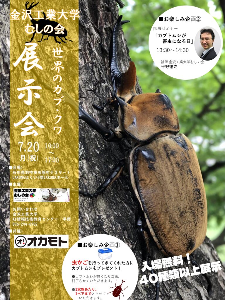 【7/20(月)】世界のカブトムシ クワガタムシ展示会@羽咋市